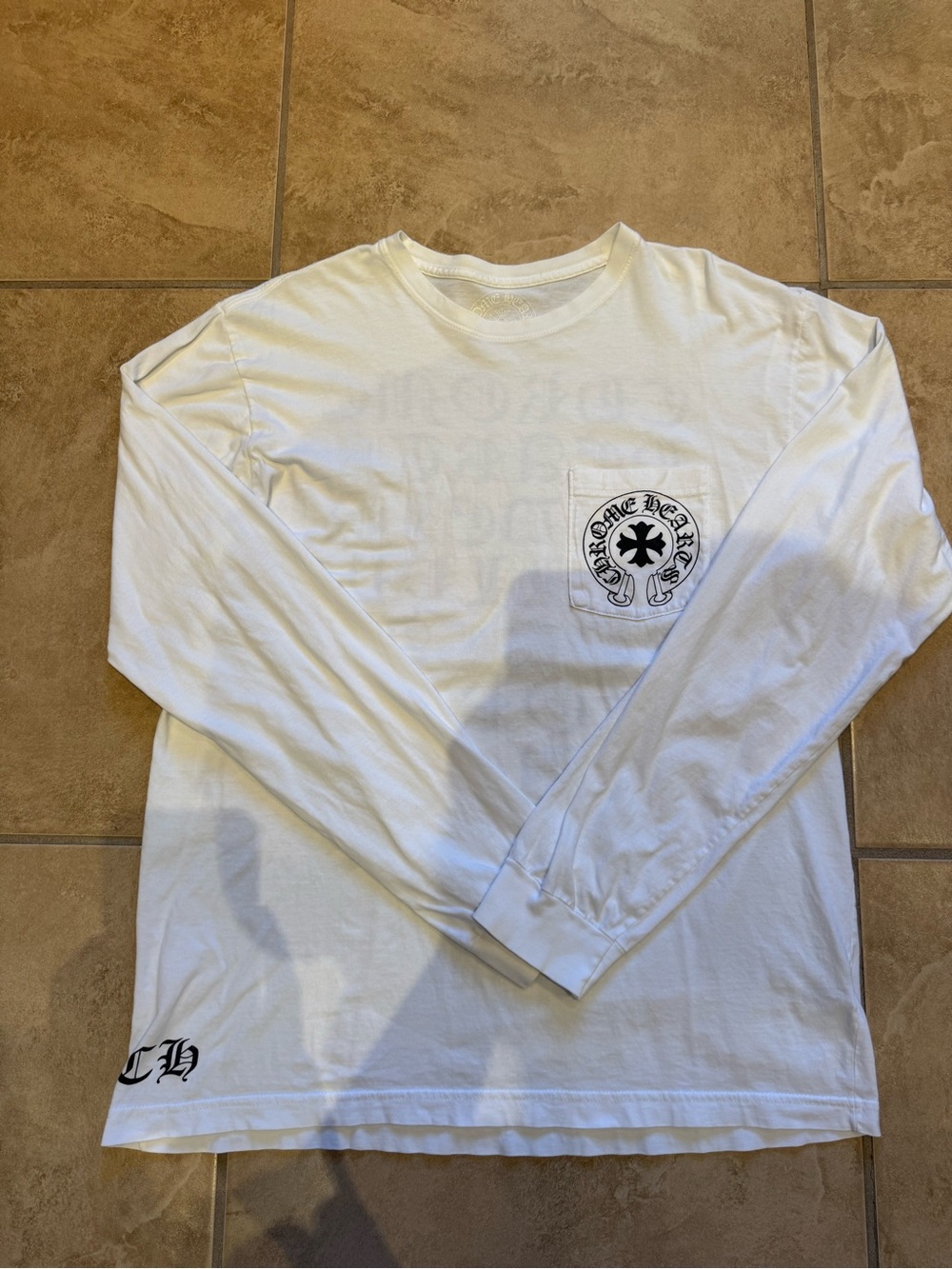 Authentic Chrome Hearts White Long Sleeve Pocket T-Shirt Size Large